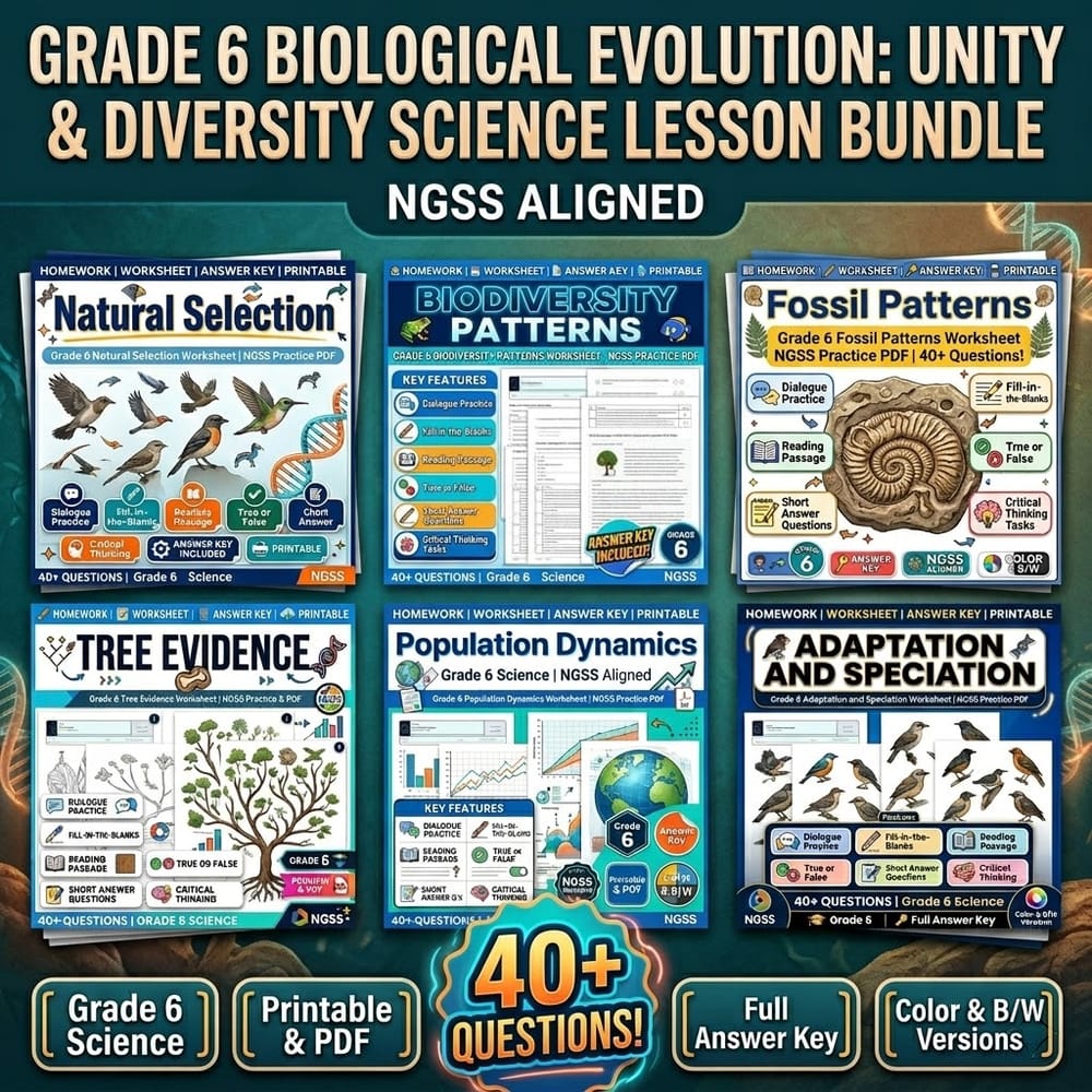 Grade 6 Biological Evolution: Unity & Diversity Science lesson bundle NGSS — bundle cover