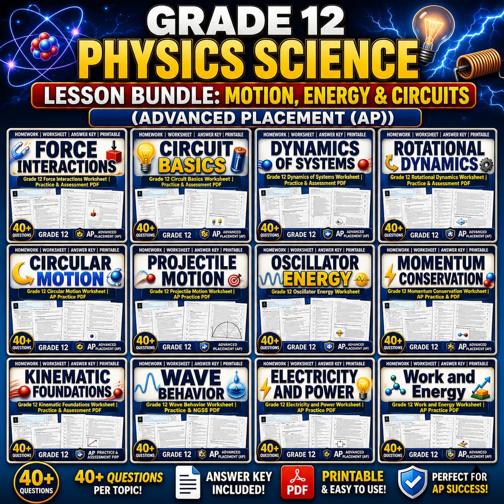 Grade 12 Physics Science Lesson Bundle: Motion, Energy (Advanced Placement (AP)) — bundle cover