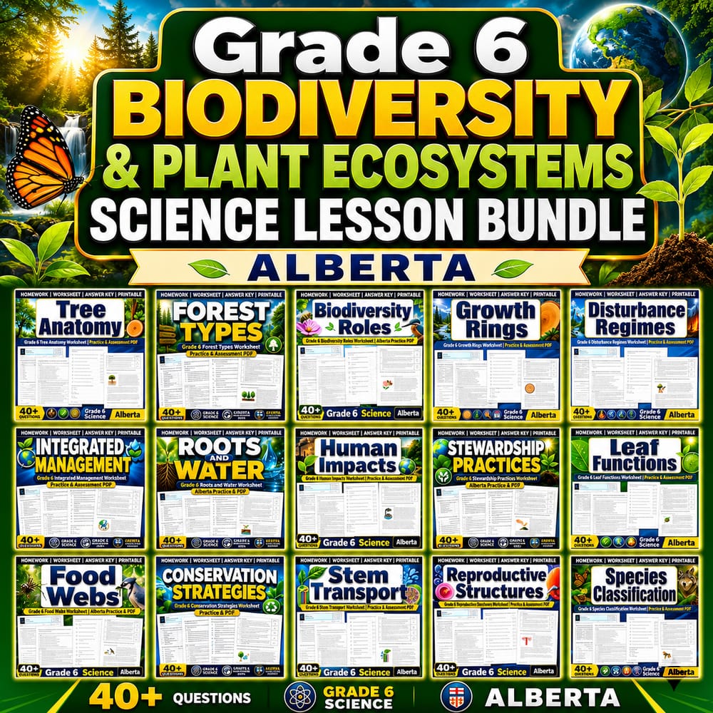 Grade 6 Biodiversity & Plant Ecosystems Science Lesson Bundle | Alberta — bundle cover