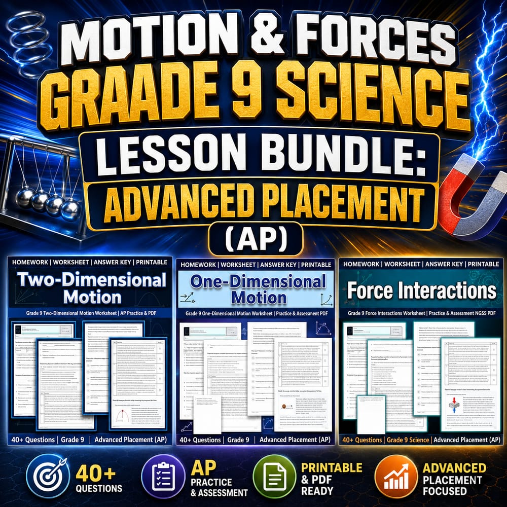 Motion & Forces Grade 9 Science Lesson Bundle: Advanced Placement (AP) — bundle cover