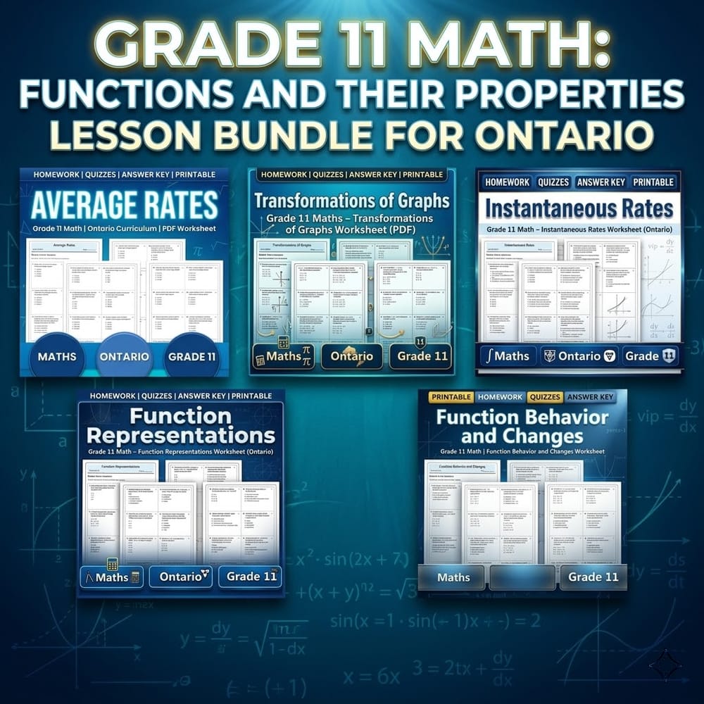 Grade 11 Math: Functions and Their Properties Lesson Bundle for Ontario — bundle cover