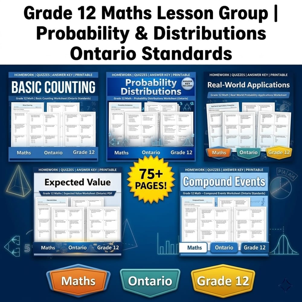 Grade 12 Maths Lesson Group | Probability & Distributions Ontario Standards — bundle cover