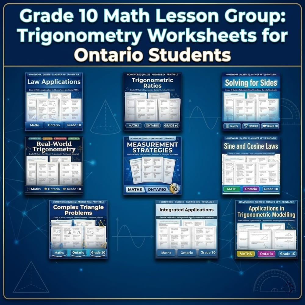Grade 10 Math Lesson Group: Trigonometry Worksheets for Ontario Students — bundle cover