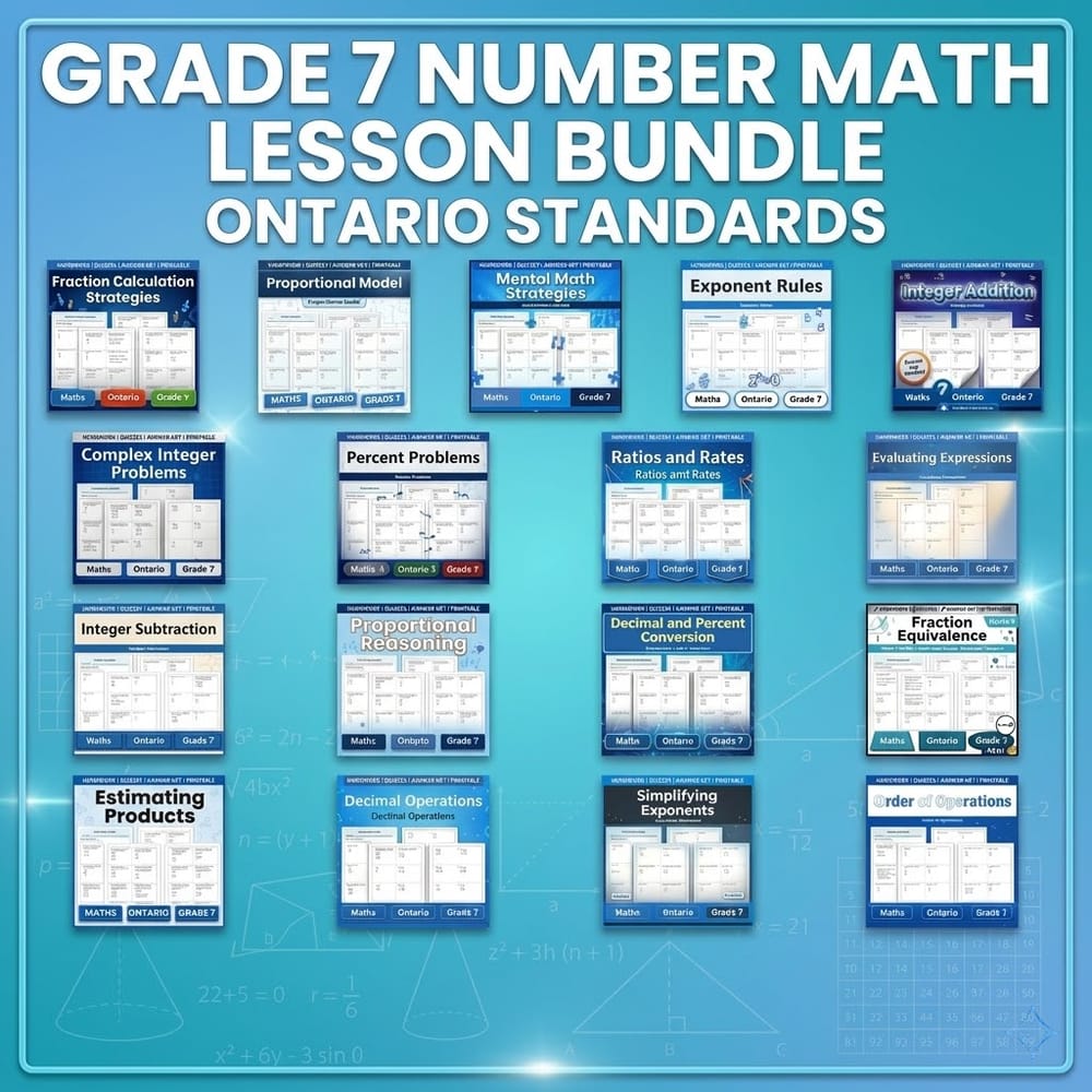 Grade 7 Number Math Lesson Bundle | Ontario Standards — bundle cover
