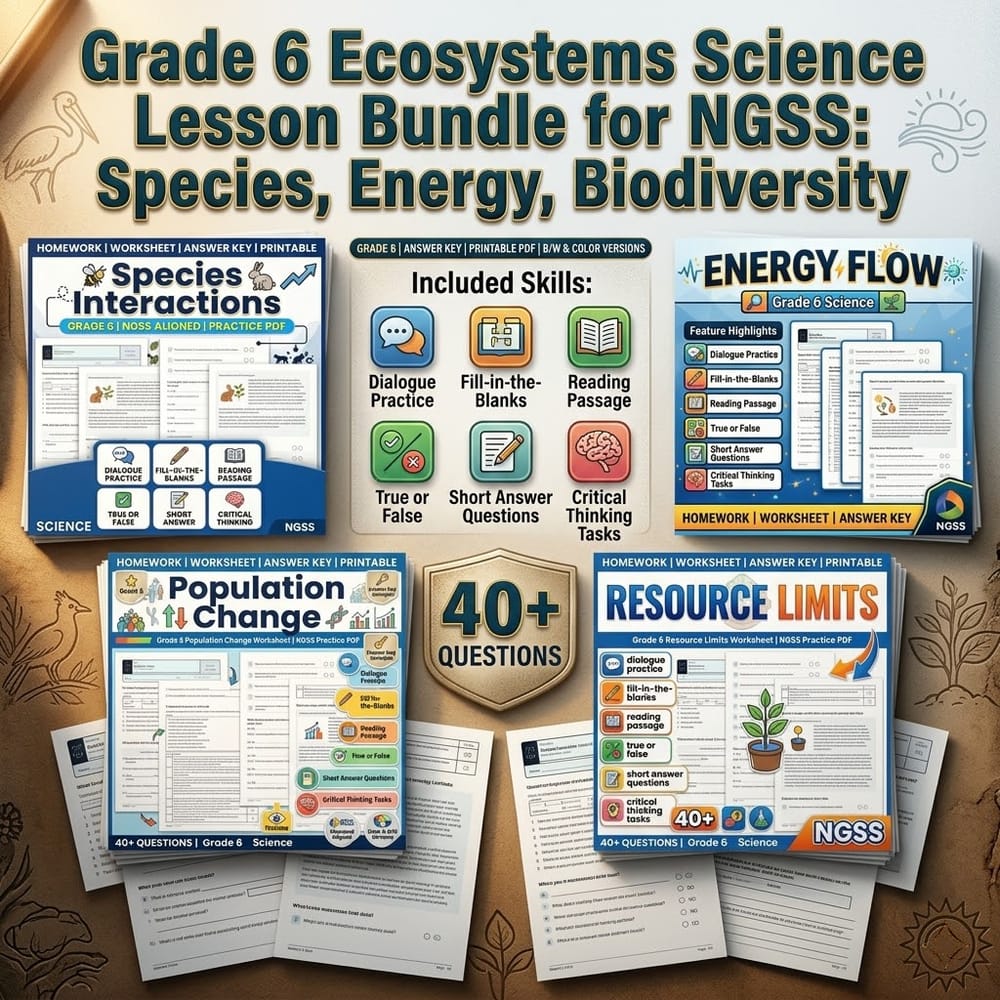 Grade 6 Ecosystems Science Lesson Bundle for NGSS: Species, Energy, Biodiversity — bundle cover
