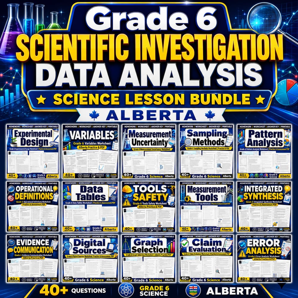 Grade 6 Scientific Investigation Data Analysis Science Lesson Bundle | Alberta — bundle cover
