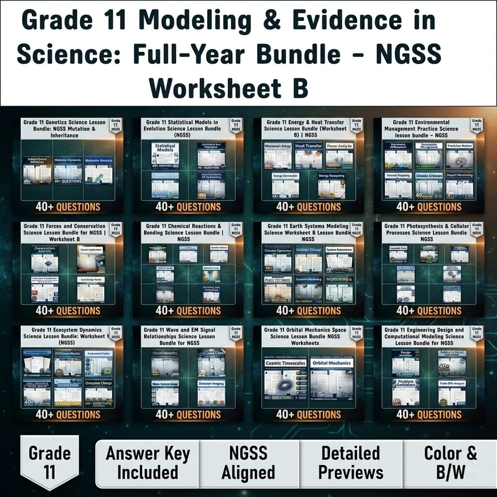 Grade 11 Modeling & Evidence in Science: Full-Year Bundle – NGSS Worksheet B — bundle cover