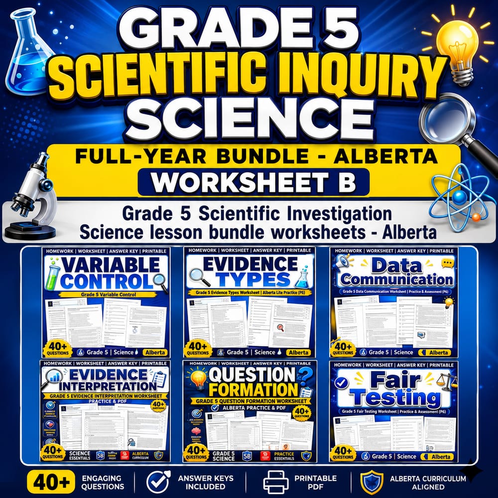 Grade 5 Scientific Inquiry Science full-year bundle – Alberta Worksheet B — bundle cover