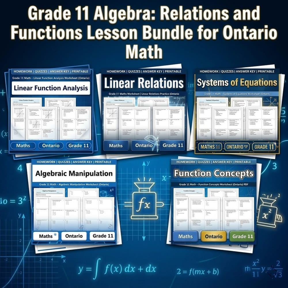 Grade 11 Algebra: Relations and Functions Lesson Bundle – Ontario Standards — bundle cover