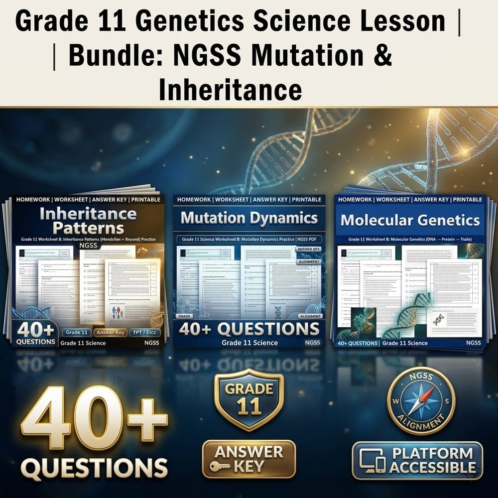 Grade 11 Genetics Science Lesson Bundle: NGSS Mutation & Inheritance — bundle cover