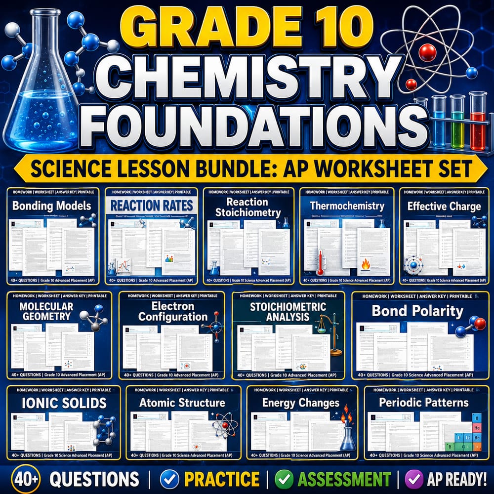 Grade 10 Chemistry Foundations Science Lesson Bundle: AP Worksheet Set — bundle cover