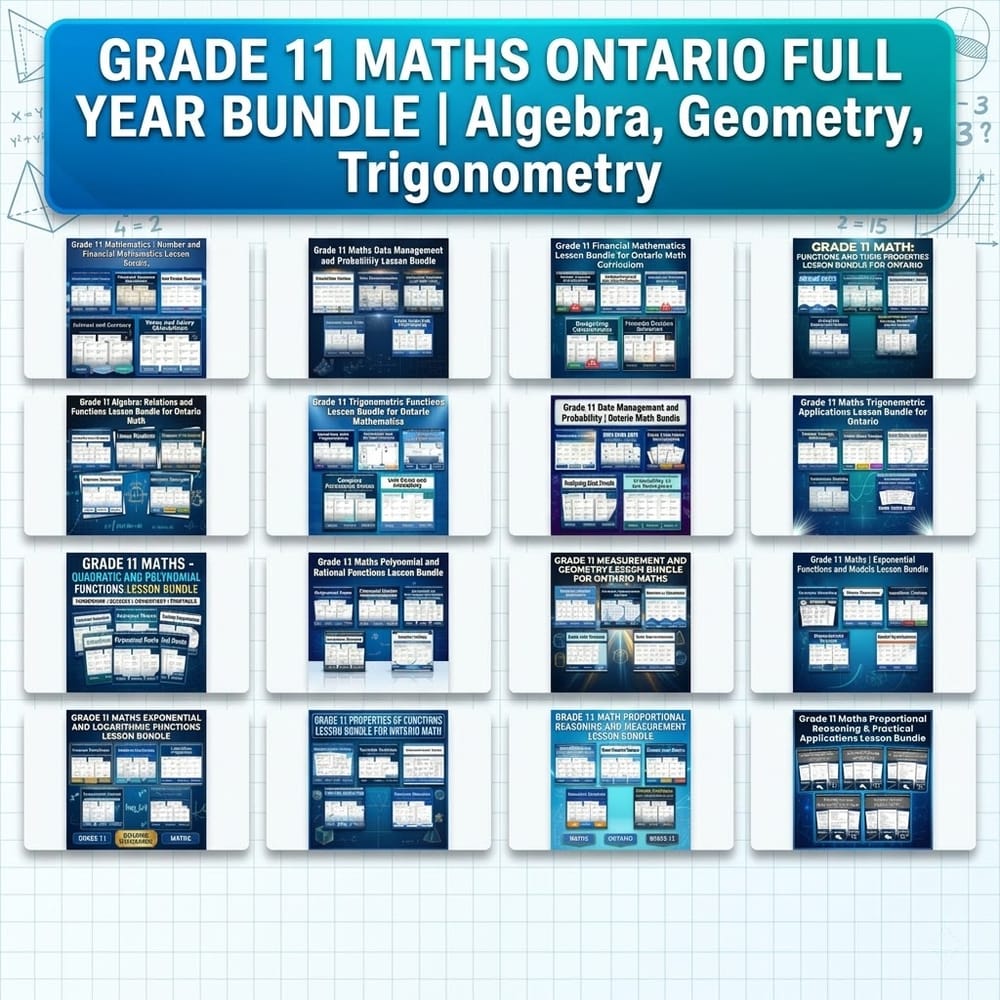 Grade 11 Maths Ontario Full Year Bundle | Algebra, Geometry, Trigonometry — bundle cover