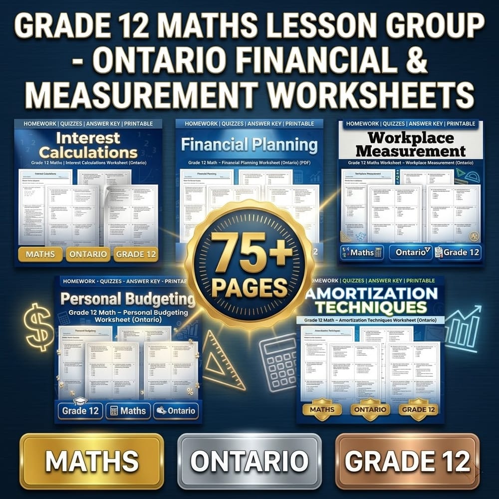 Grade 12 Maths Lesson Group – Ontario Financial & Measurement Worksheets — bundle cover