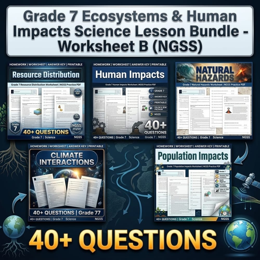 Grade 7 Ecosystems & Human Impacts Science Lesson Bundle Worksheet B (NGSS) — bundle cover