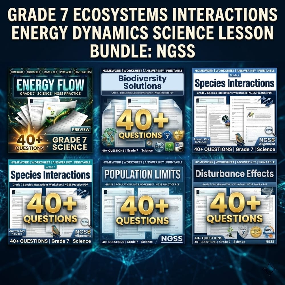 Grade 7 Ecosystems Interactions Energy Dynamics Science Lesson Bundle: NGSS — bundle cover