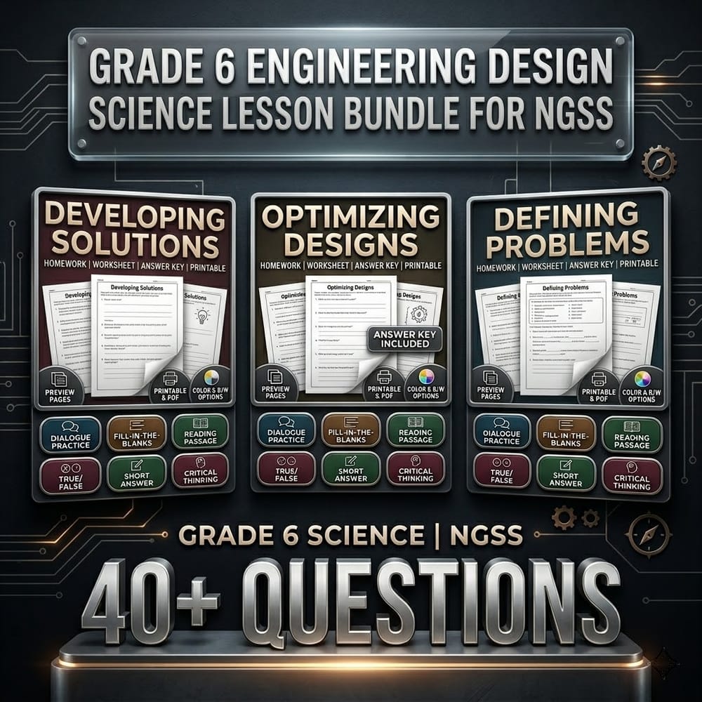 Grade 6 Engineering Design Science Lesson Bundle for NGSS — bundle cover