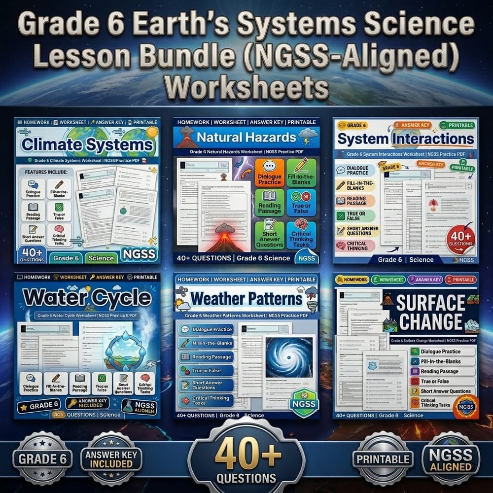 Grade 6 Earth's Systems Science Lesson Bundle (NGSS-Aligned) Worksheets — bundle cover