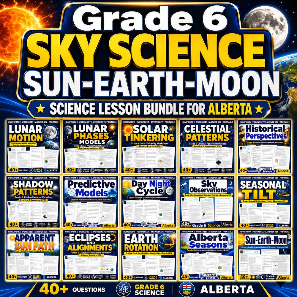 Grade 6 Sky Science Sun–Earth–Moon Science Lesson Bundle for Alberta — bundle cover