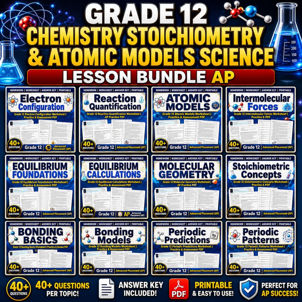Grade 12 Chemistry Stoichiometry & Atomic Models Science Lesson Bundle AP — bundle cover