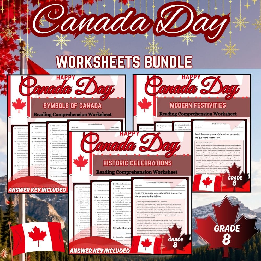 Grade 8 Canada Day Holiday Custom Lesson Bundle | Inquiry-Based Framework — bundle cover