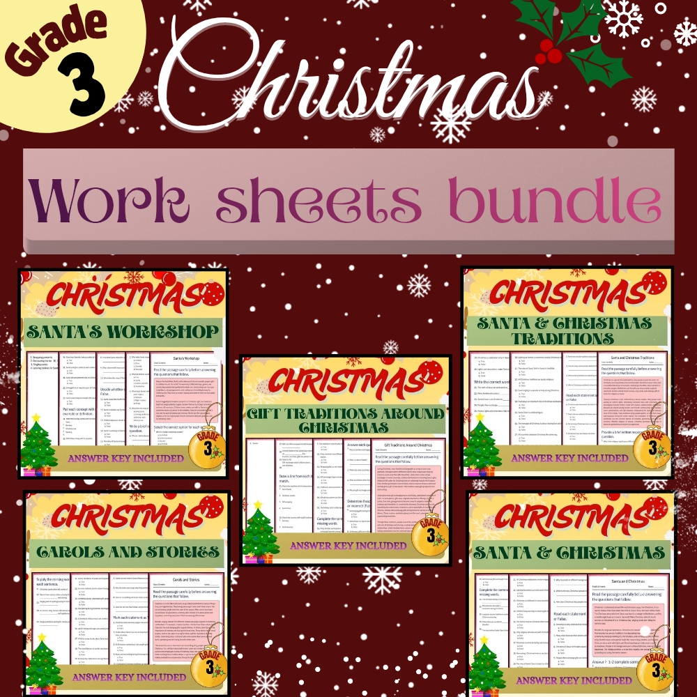 Grade 3 Seasonal Fun | Christmas & Holiday Traditions Worksheet Bundle — bundle cover