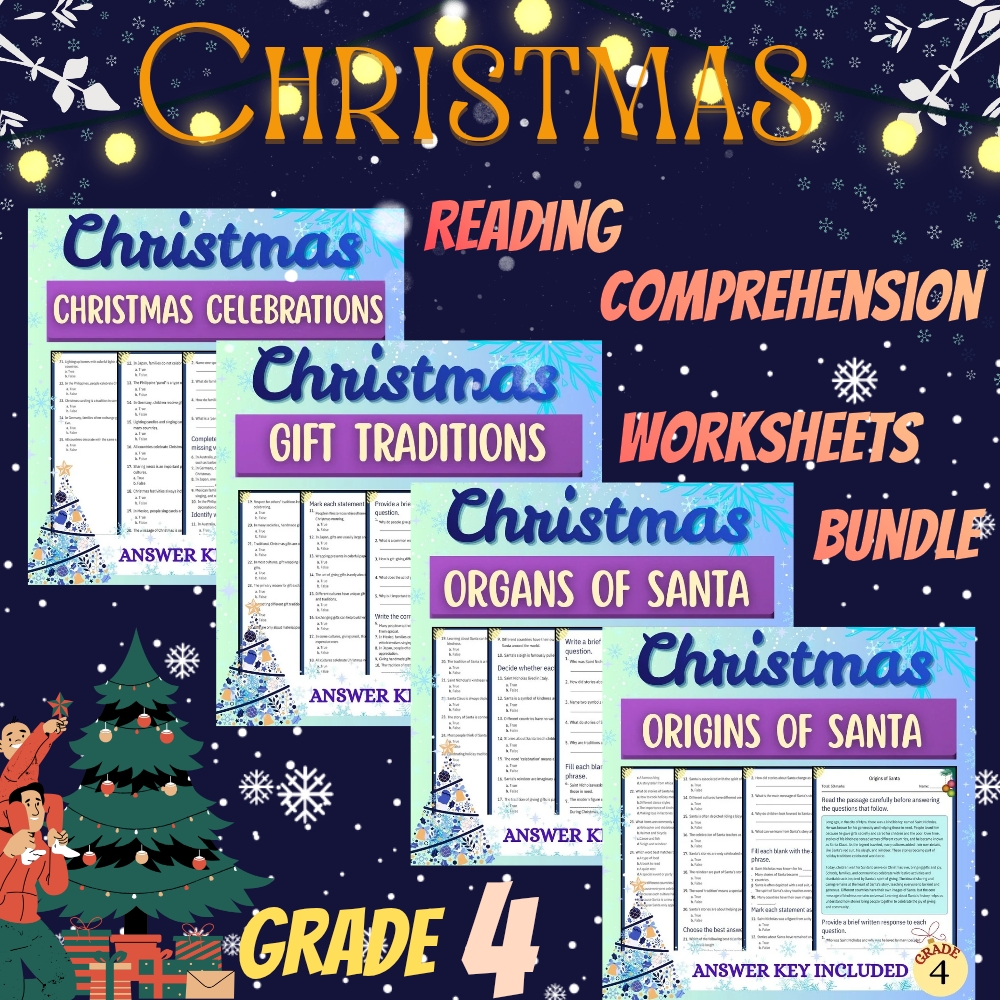 Grade 4 Seasonal Education Bundle – Christmas Origins & Traditions Worksheets — bundle cover