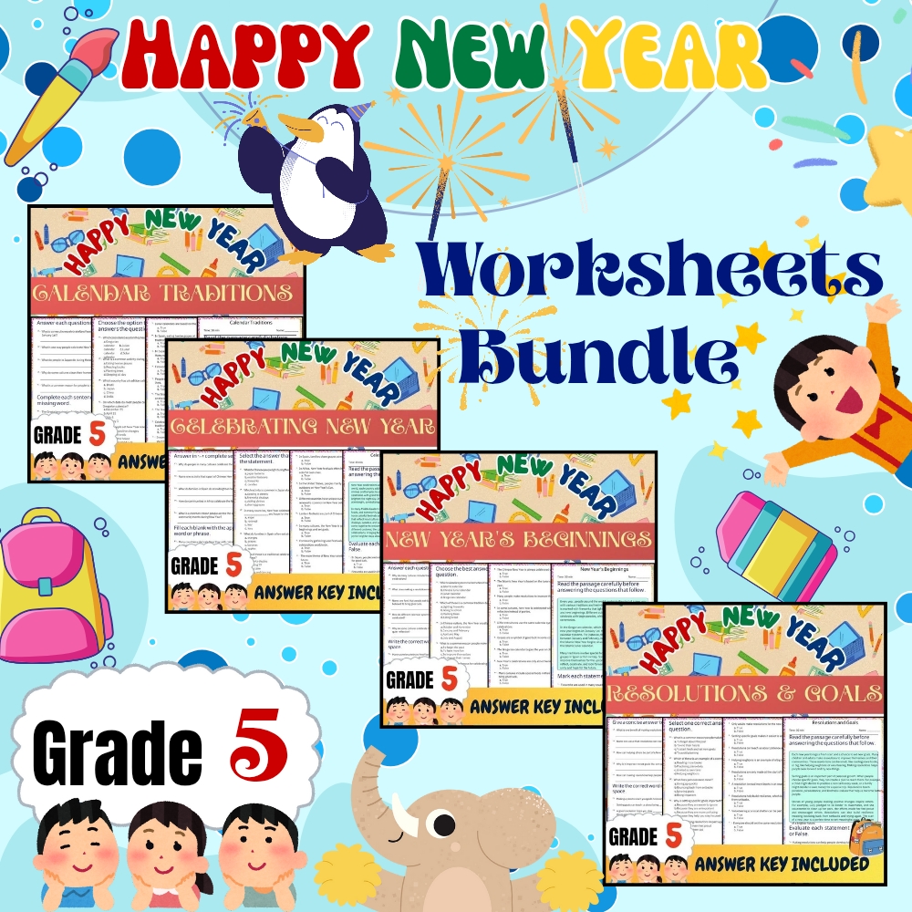 Grade 5 Seasonal Unit|Celebrations, Traditions, Goals & Calendars Worksheet Pack — bundle cover