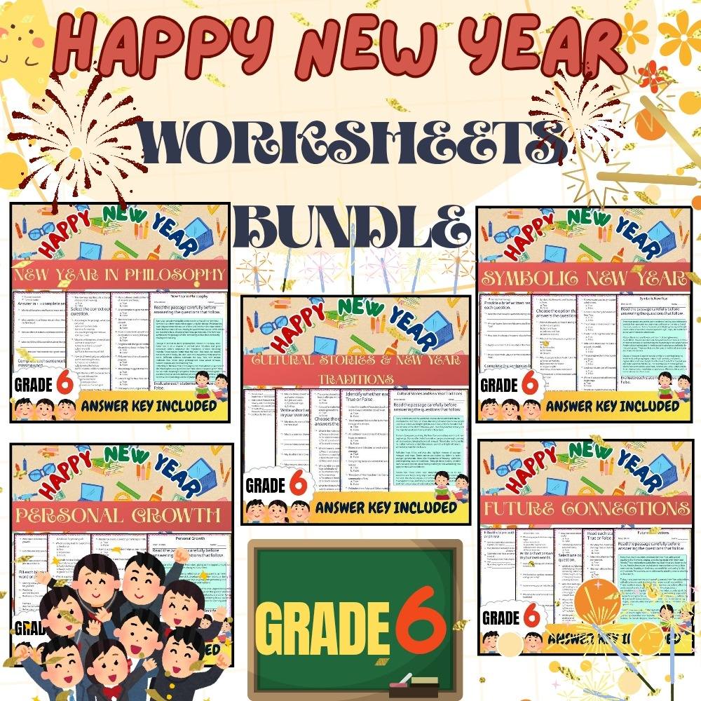 Grade 6 Seasonal Unit | New Year Traditions & Symbolism Worksheets Collection — bundle cover