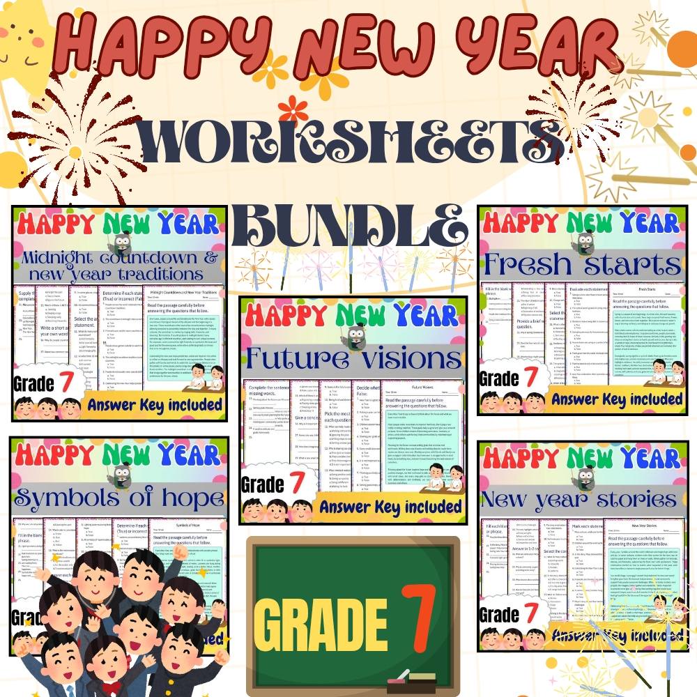 Grade 7 Seasonal| New Year & Hope Worksheet Bundle (Answer Keys Included) — bundle cover
