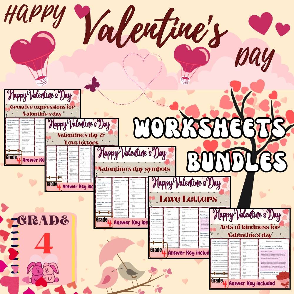 Grade 4 Seasonal Valentine’s Day Unit | Love & Kindness Worksheets & Activities — bundle cover