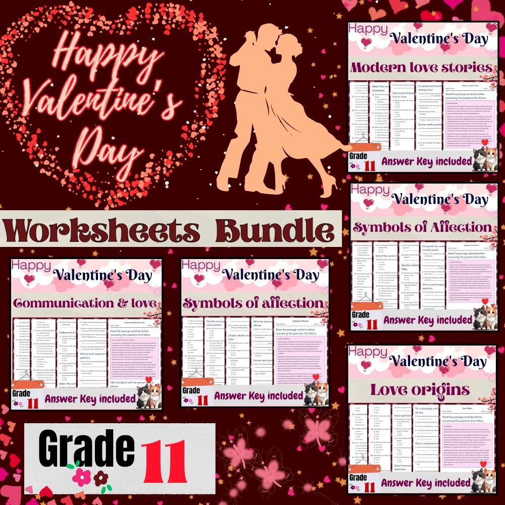 Grade 11 Seasonal Bundle Valentine’s Day Symbols & Love Origins (PDF+Answer Key) — bundle cover