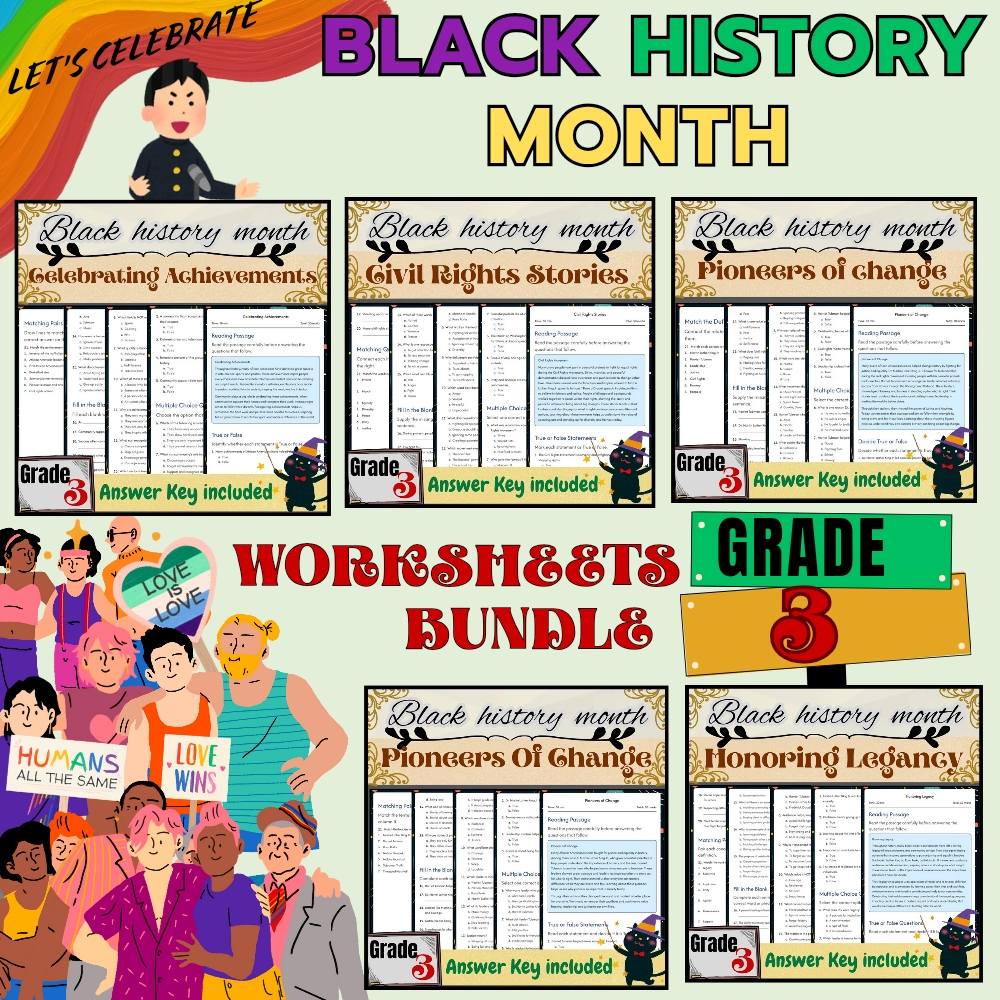 Grade 3 Social Studies Worksheet Pack | Black Friday & Pioneers of Change — bundle cover