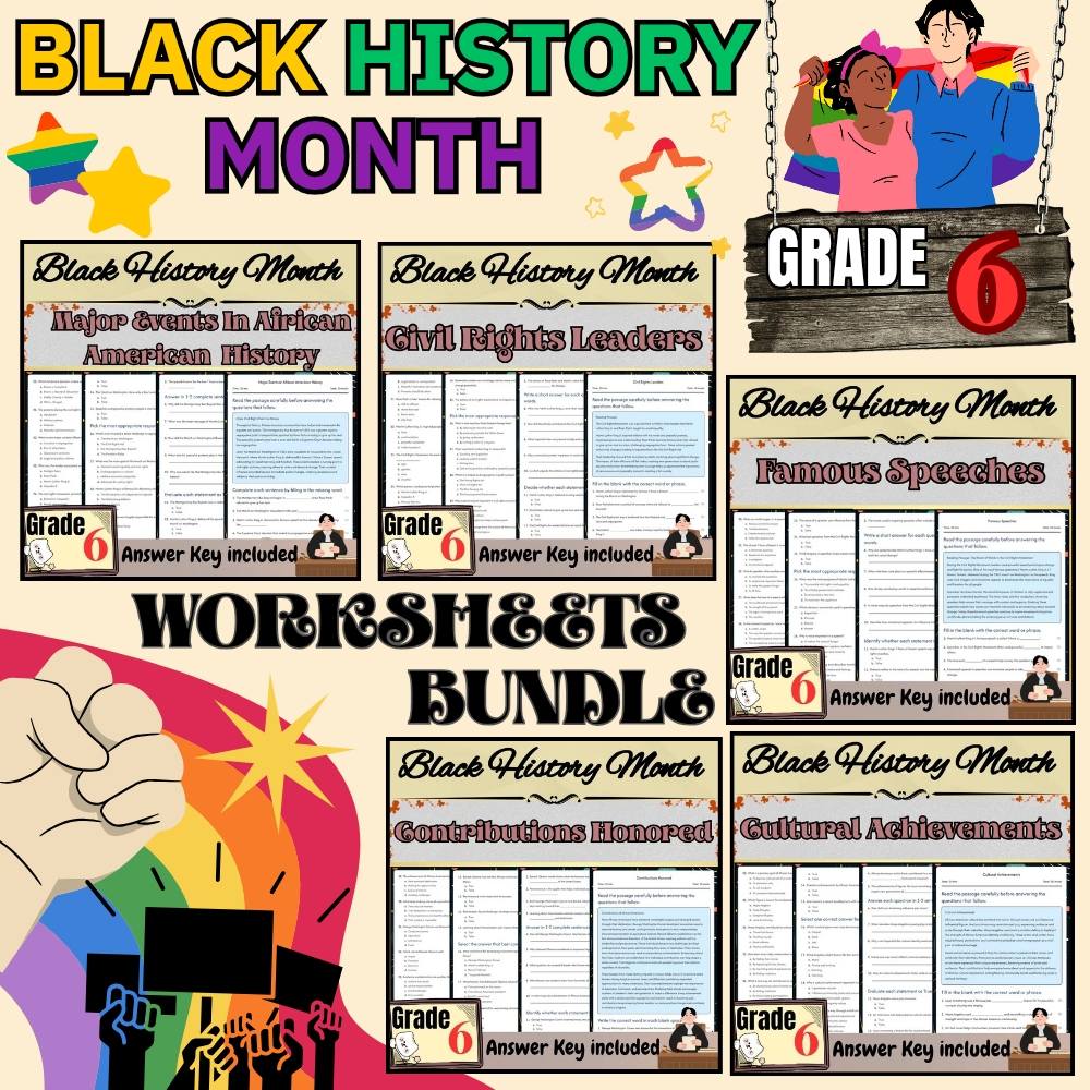 Grade 6|Cultural Achievements & Civil Rights Unit Worksheet Pack(PDF+Answer Key) — bundle cover