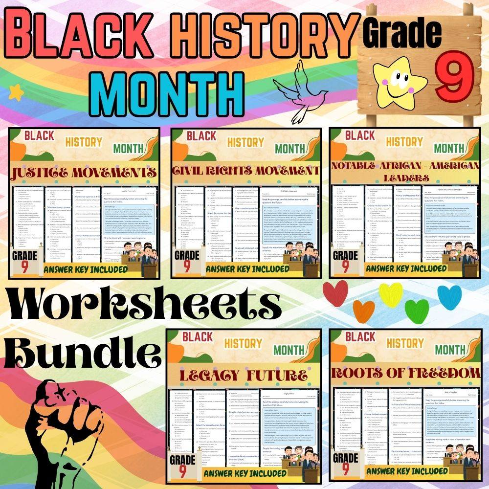 Grade 9 Seasonal History & Civil Rights Worksheet Bundle (PDF + Answer Key) — bundle cover