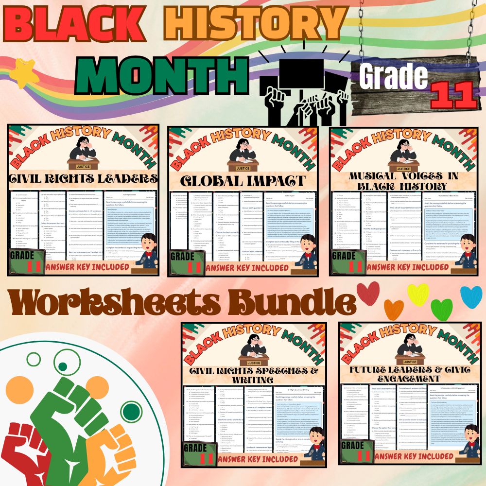 Grade 11Civil Rights & Cultural Impact Unit Worksheets Bundle (PDF + Answer Key) — bundle cover