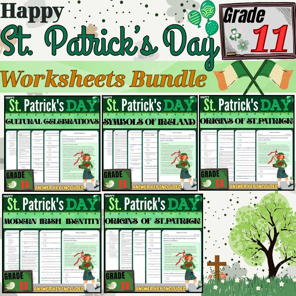 Grade11 Seasonal|Irish Symbols & St. Patrick’s Day Worksheet Bundle(Answer Keys) — bundle cover