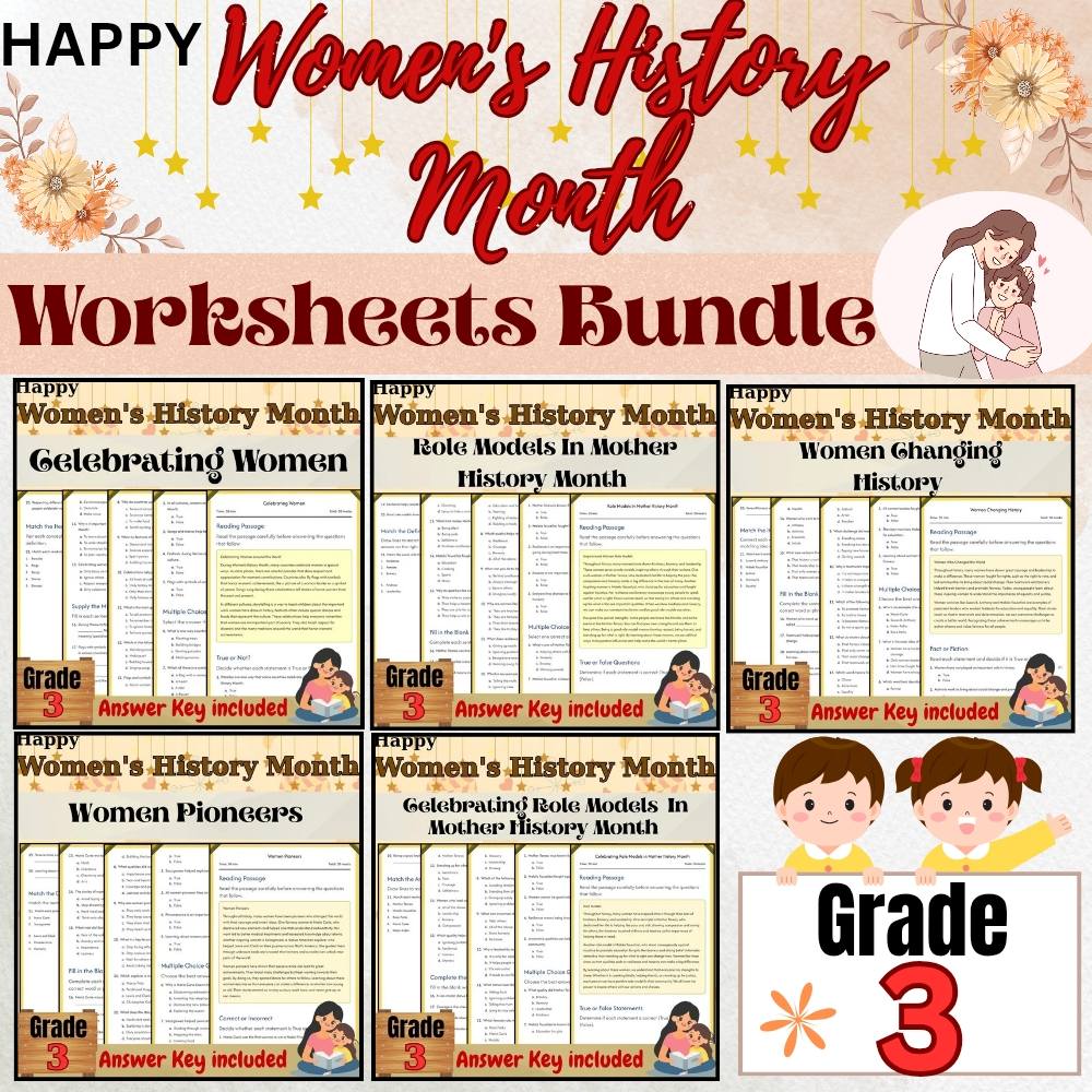 Grade3 Seasonal|Celebrating Women & Role Models Worksheet Bundle(PDF+Answer Key) — bundle cover
