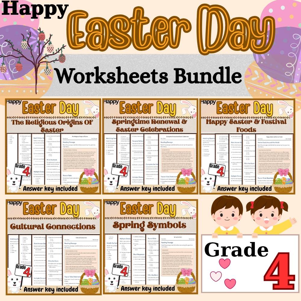 Grade 4 Seasonal Holidays Bundle | Easter & Spring Worksheets (PDF + Answer Key) — bundle cover
