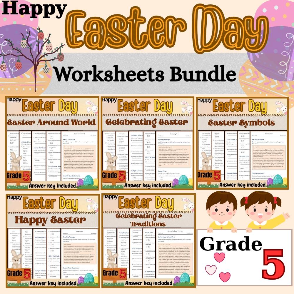 Grade 5 Seasonal Bundle | Easter Symbols & Traditions Worksheets(PDF+Answer Key) — bundle cover