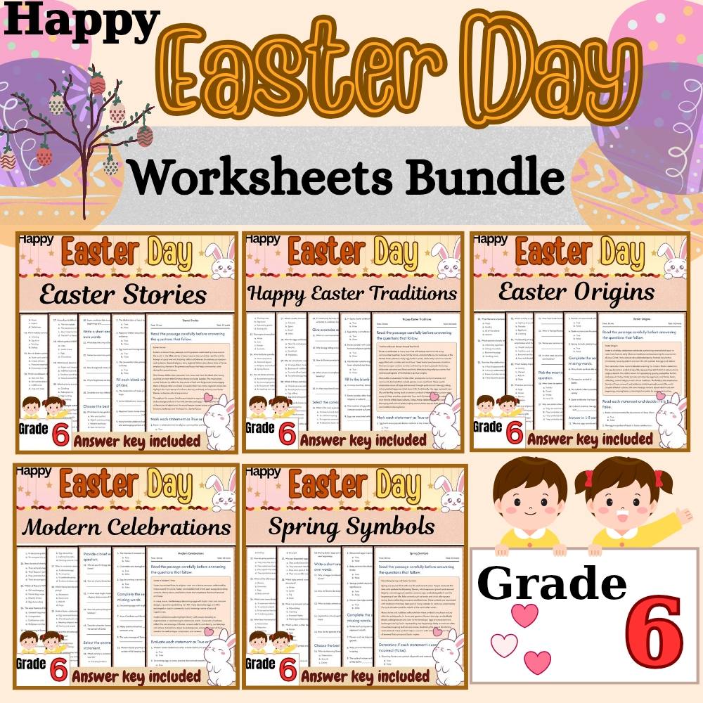 Grade 6 Seasonal Education Unit | Happy Easter Traditions & Symbols Worksheets — bundle cover