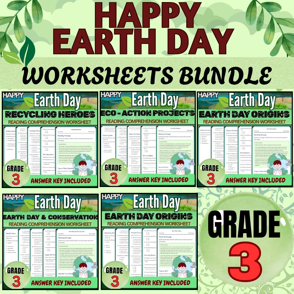 Grade 3 Seasonal Earth Day Worksheets Bundle | Conservation & Recycling Mastery — bundle cover