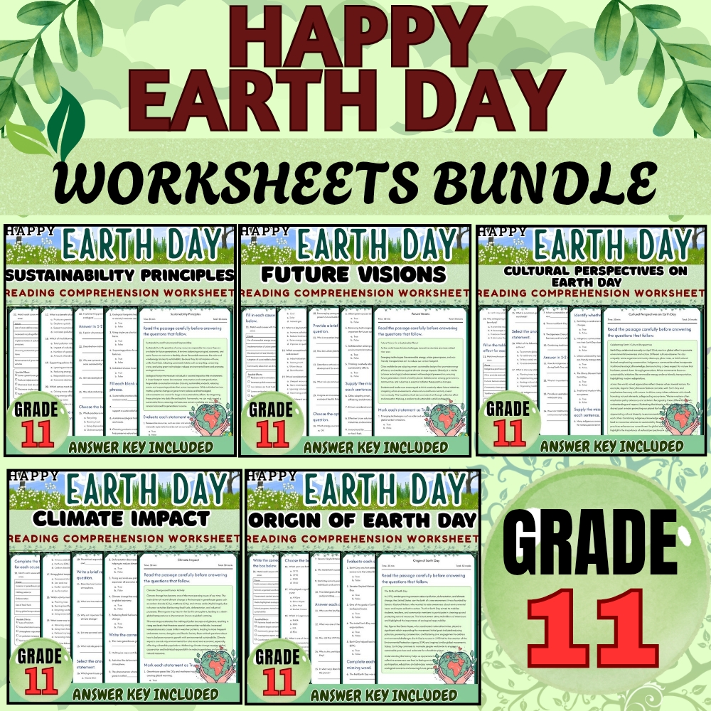 Grade 11 Seasonal|Earth Day & Climate Impact Worksheet Pack(Answer Key Included) — bundle cover