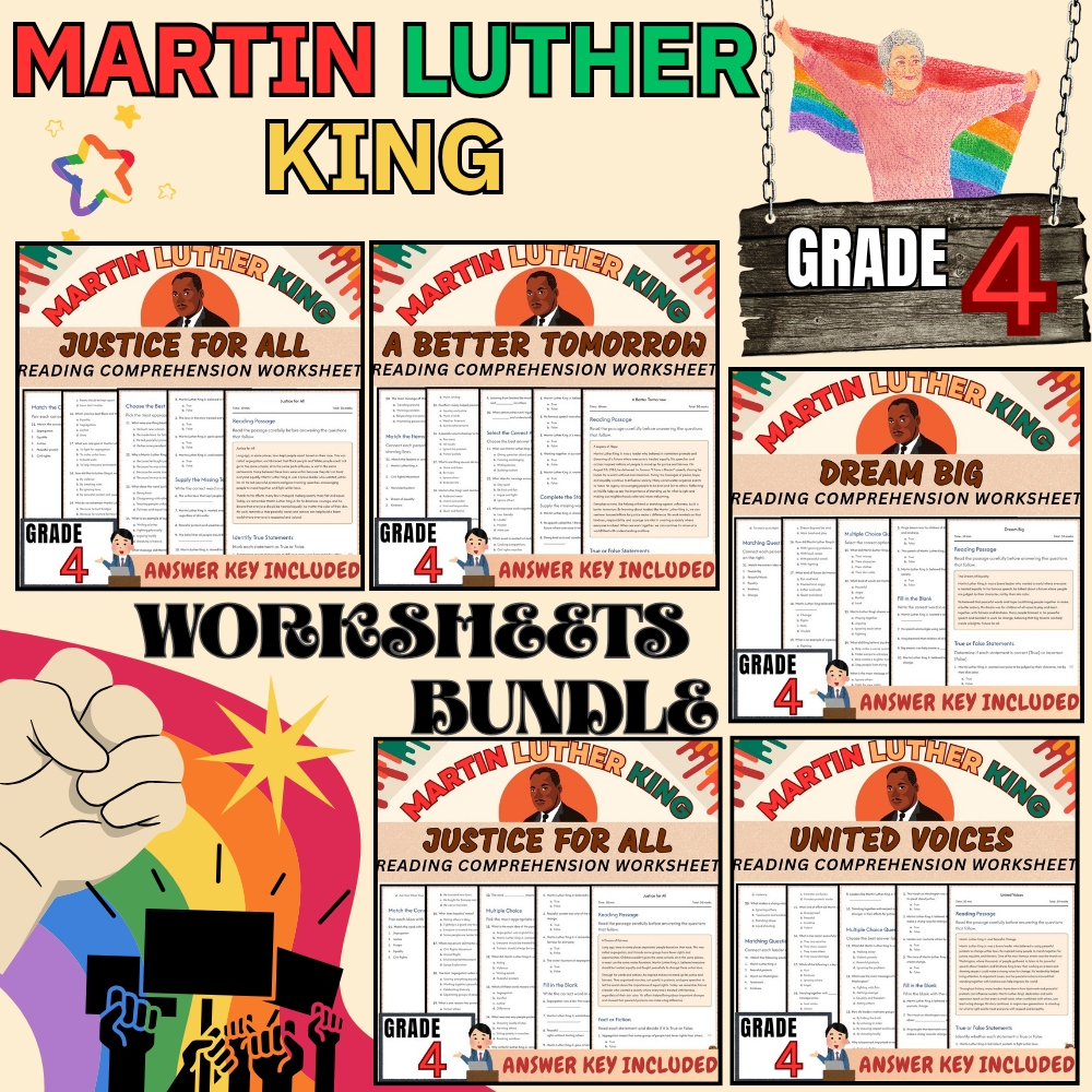 Grade 4 Seasonal Worksheets Bundle | Martin Luther King & Peaceful Leadership — bundle cover