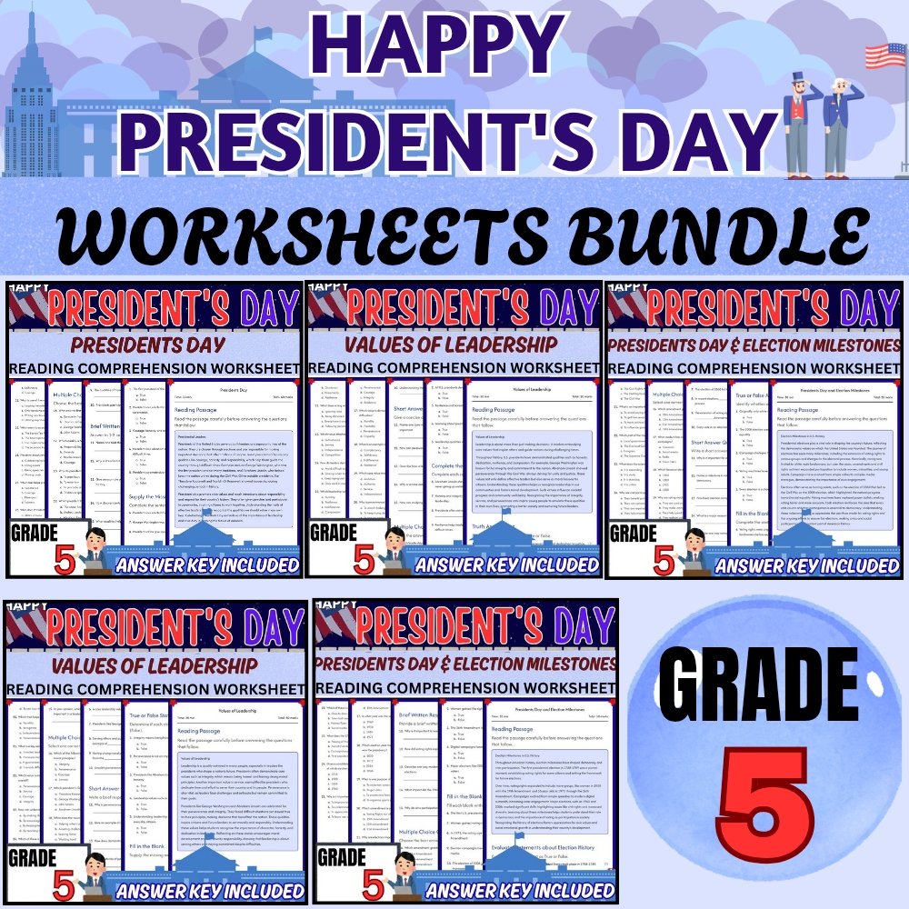 Grade 5 Social Studies |Presidents Day & Election Milestones Unit Worksheet Pack — bundle cover