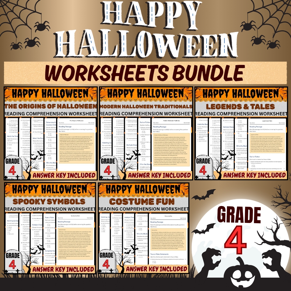 Grade 4 | Halloween Worksheets | Fun Classroom Unit Pack (Answer Key Included) — bundle cover