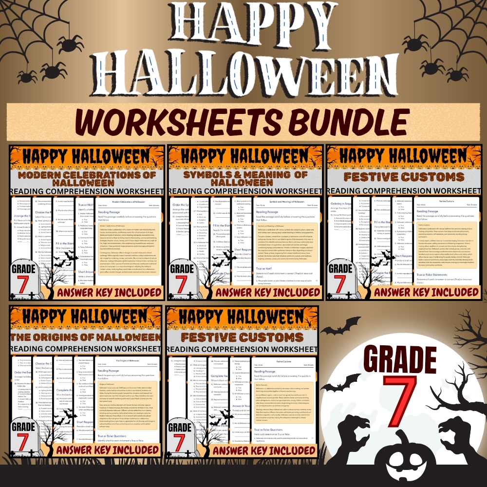 Grade 7 Seasonal Halloween Education Unit | Worksheets & Answer Keys — bundle cover