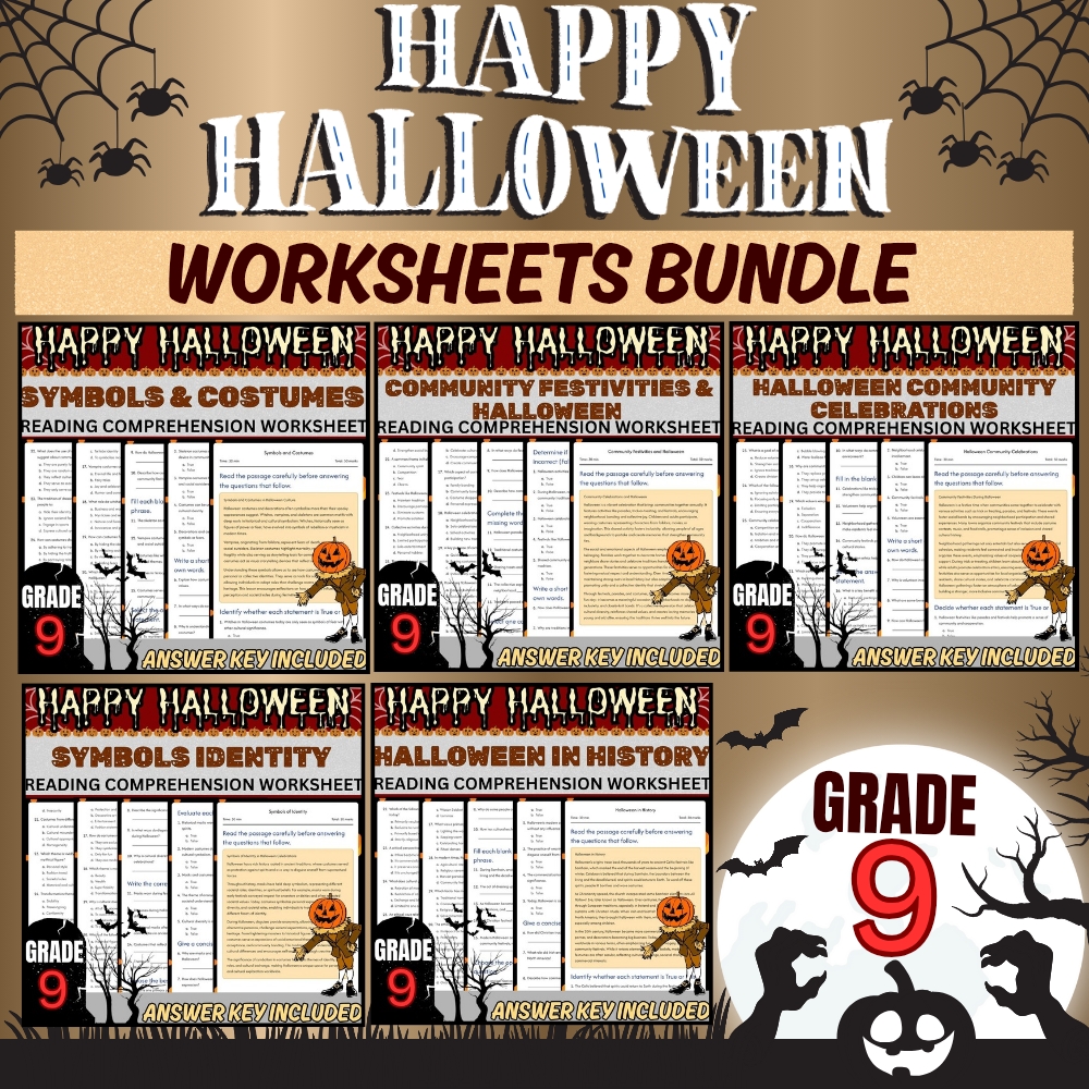 Grade 9 Halloween Unit | Symbols, Festivities & Cultural History Worksheets — bundle cover
