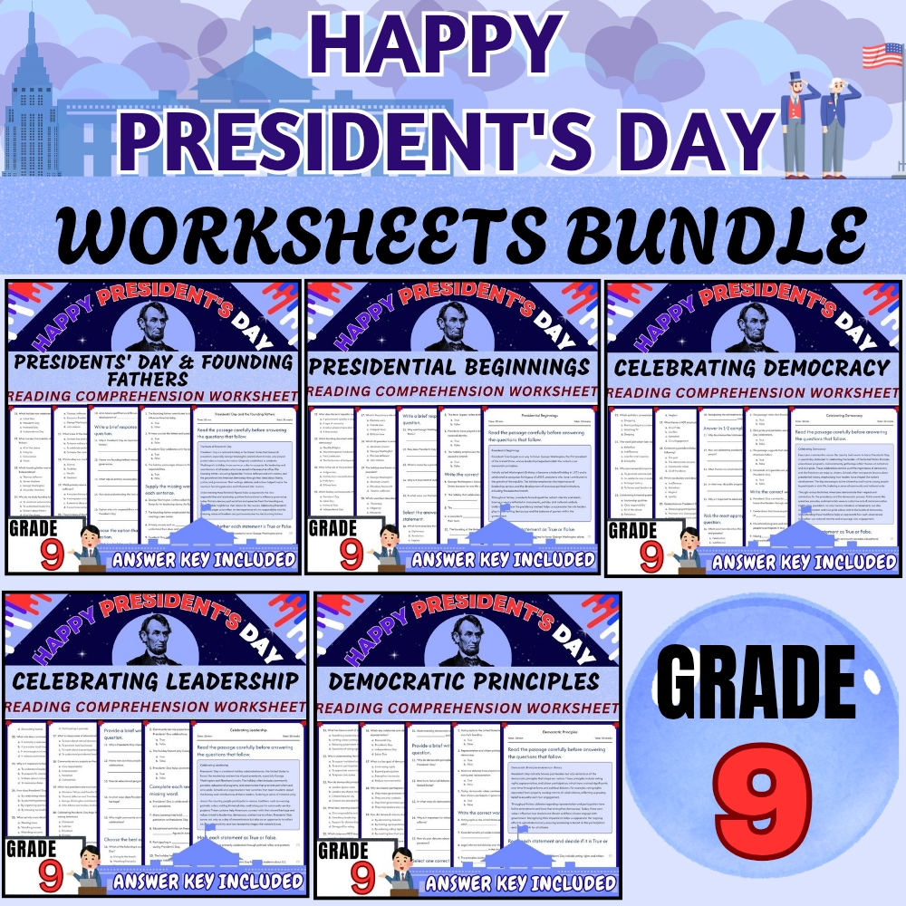 Grade 9| Presidents Day & U.S. History Unit Worksheet Pack (Answer Key Included) — bundle cover