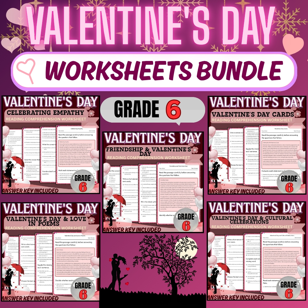 Grade 6 Holiday Valentine’s Day Worksheet Bundle | Cultural & Empathy Activities — bundle cover