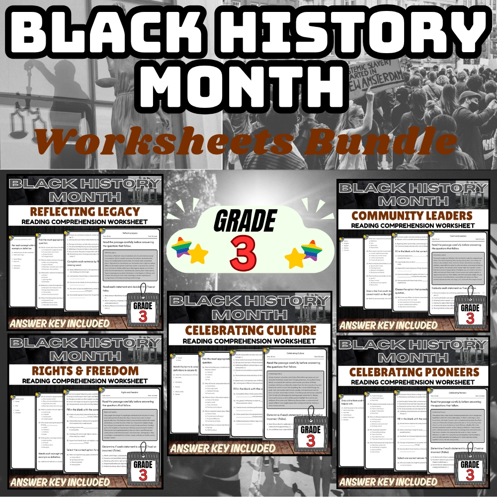 Grade 3 Black History Month Kickoff UNIT | Cultural Awareness Worksheet Bundle — bundle cover